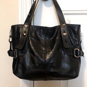 Francesco Biasia vintage black leather handbag with silver hardware